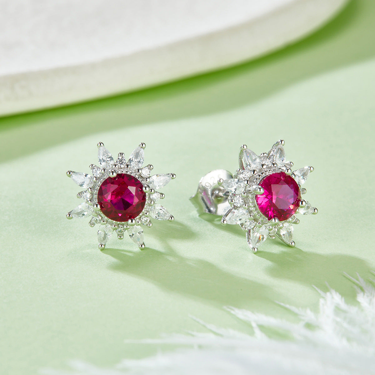 Lab Ruby Earrings S925 Sterling Silver Premium - Photo 3