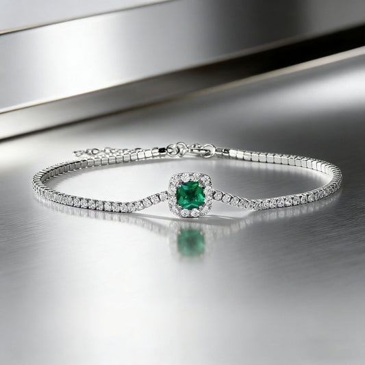 S925 Sterling Silver Lab Emerald Pave Bracelet, Vintage Classic Premium for Women - Photo 2