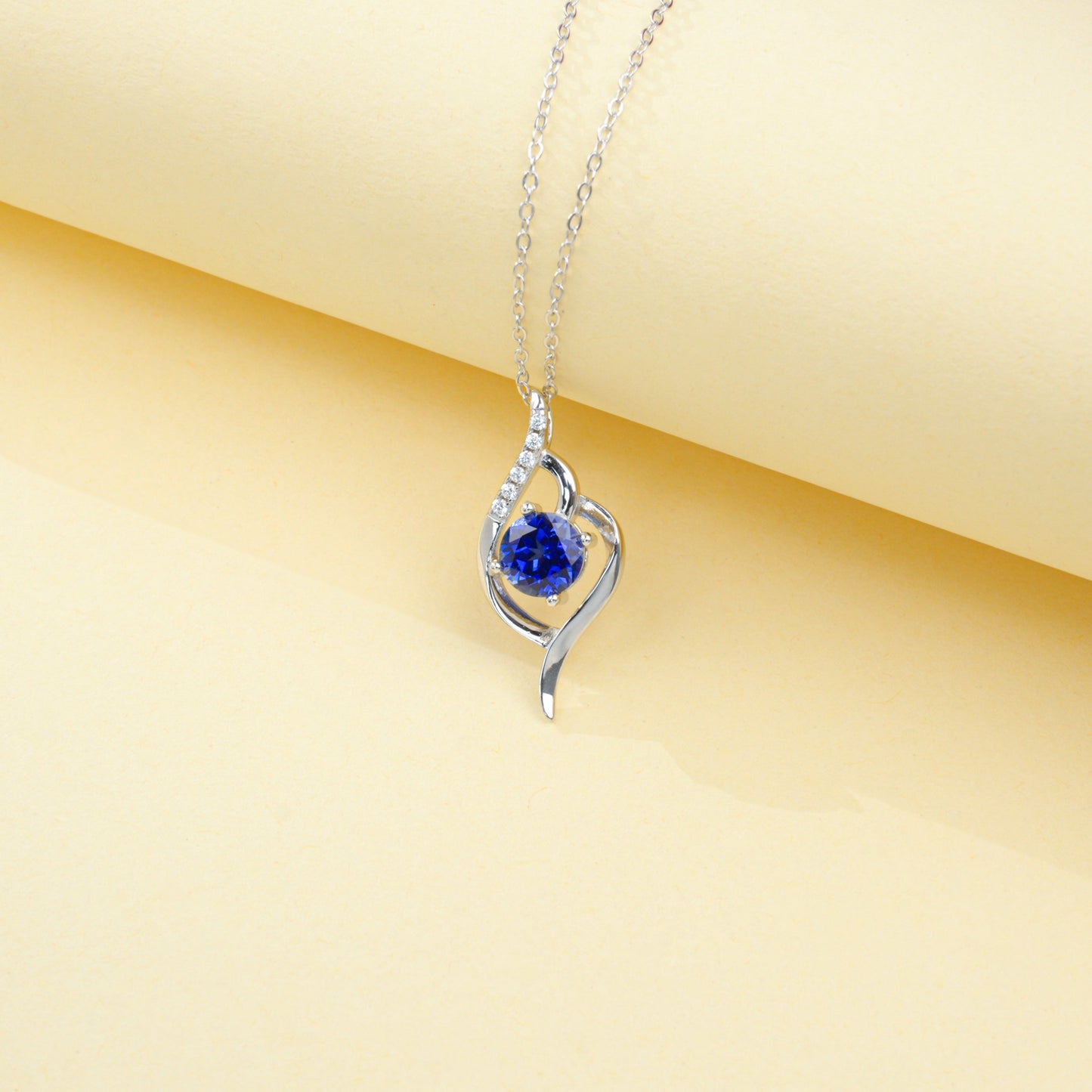 S925 Silver Twisted Line Wrap Round Lab Sapphire Pendant Necklace, Simple Gift - Photo 4