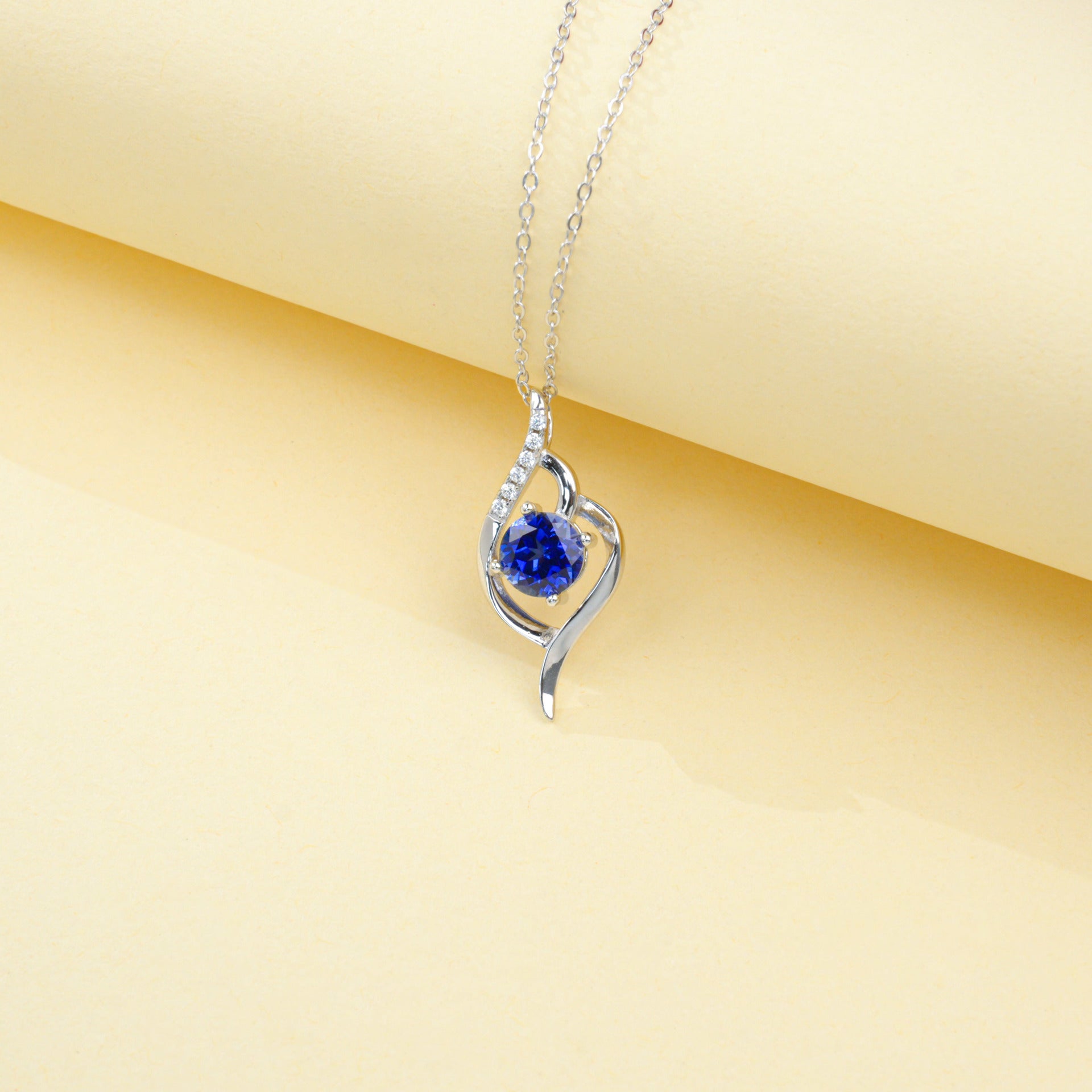 S925 Silver Twisted Line Wrap Round Lab Sapphire Pendant Necklace, Simple Gift - Photo 4