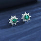 925 Sterling Silver Lab Emerald Sunflower Halo Earrings, Vintage Gift - Photo 2