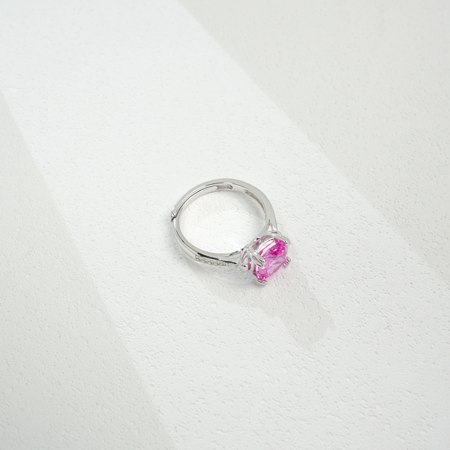 925 Sterling Silver Lab Padparadscha Cushion Pink Diamond Open Ring, Versatile for Women - Photo 4