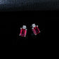 S925 Sterling Silver Lab Ruby Stud Earrings Rectangle Emerald-Cut, Simple Gemstone Earrings - Photo 3