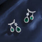 S925 Silver Crescent Arc Ear Cuff Double Teardrop Lab Emerald Diamond Halo, Evening - Photo 3