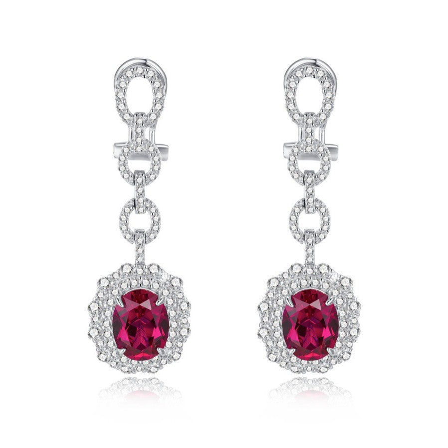 S925 Sterling Silver Lab Ruby Earrings, Sparkling Versatile - Photo 2