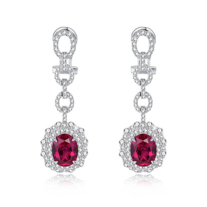 S925 Sterling Silver Lab Ruby Earrings, Sparkling Versatile - Photo 2