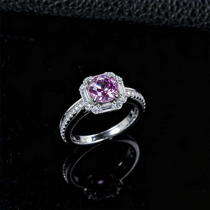 S925 Silver Lab Padparadscha Pink Sapphire Ring Square Full Diamond - Photo 4