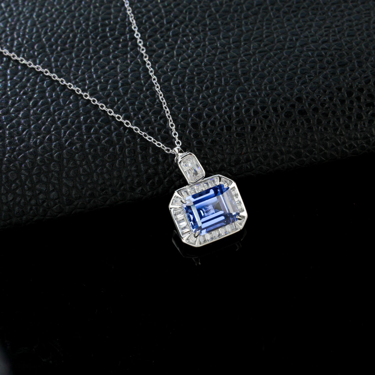 S925 Sterling Silver Cornflower Lab Sapphire Necklace, Premium Vintage Unique - Photo 3