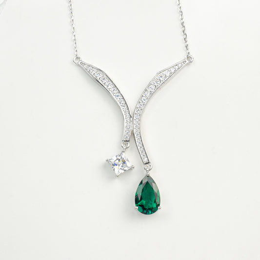 S925 Sterling Silver Lab Sapphire Teardrop Y-Shape Pave Choker Necklace, Versatile for Women - Photo 5