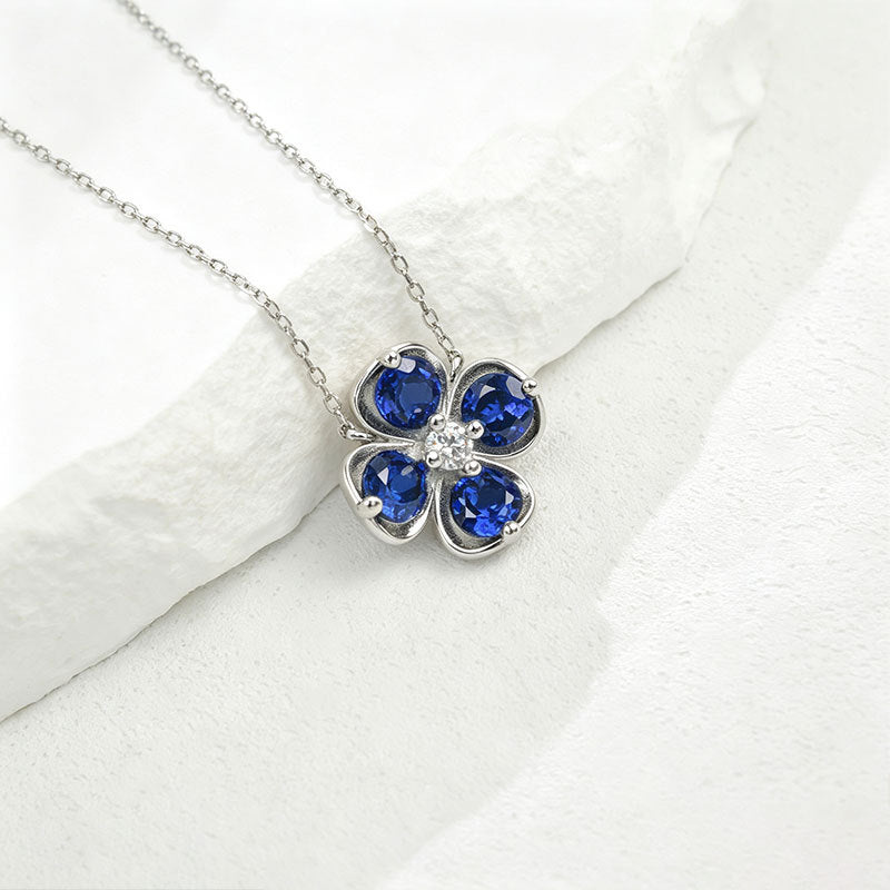 Lucky Four-Leaf Clover Sapphire 925 Silver Necklace, Simple Birthday Holiday - Photo 4