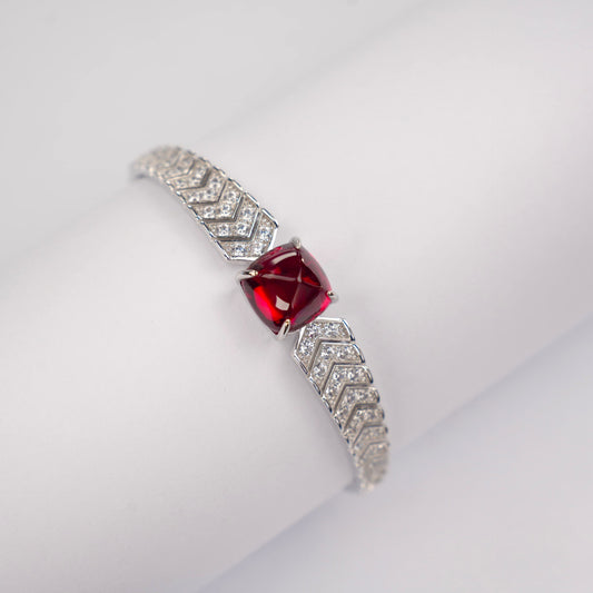 S925 Sterling Silver Lab Ruby Sugar-Loaf Bangle for Women, Designer Premium - Photo 3