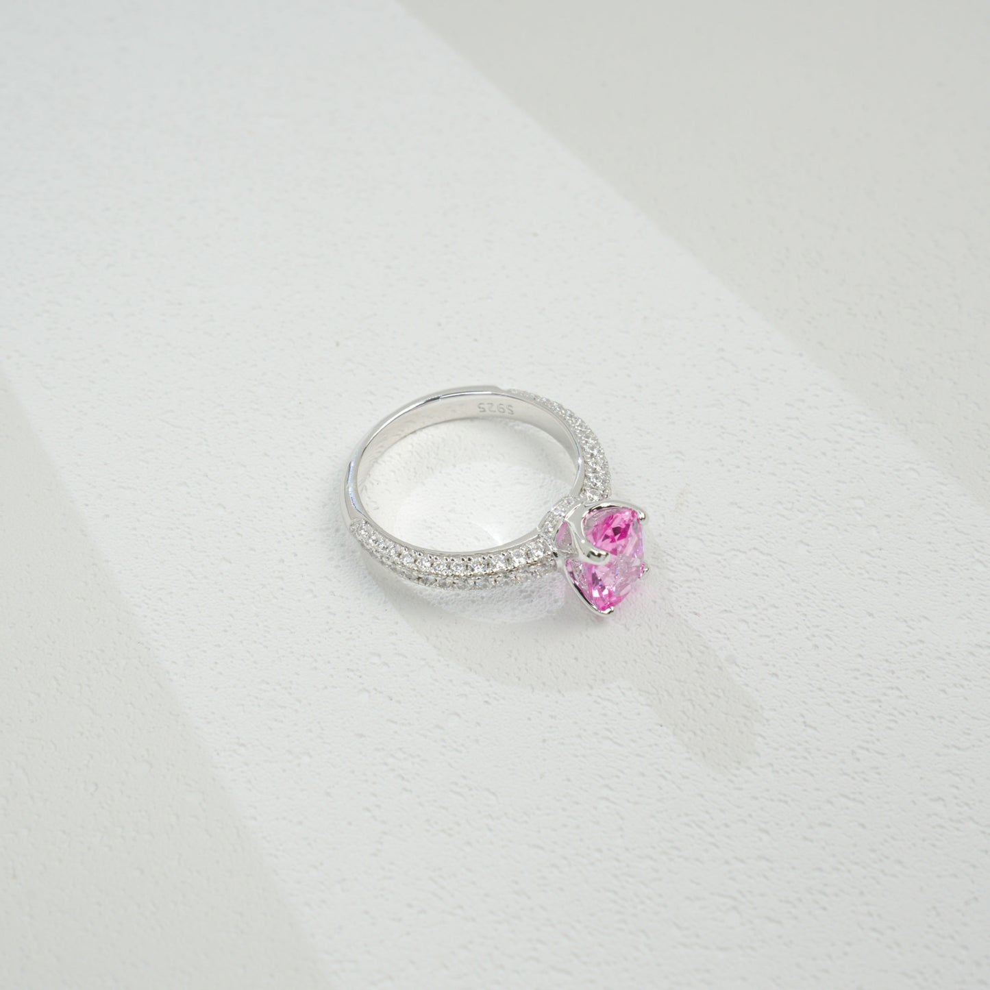 S925 Sterling Silver Lab Padparadscha Four-Prong Pave-Arm Ring, for Women - Photo 4
