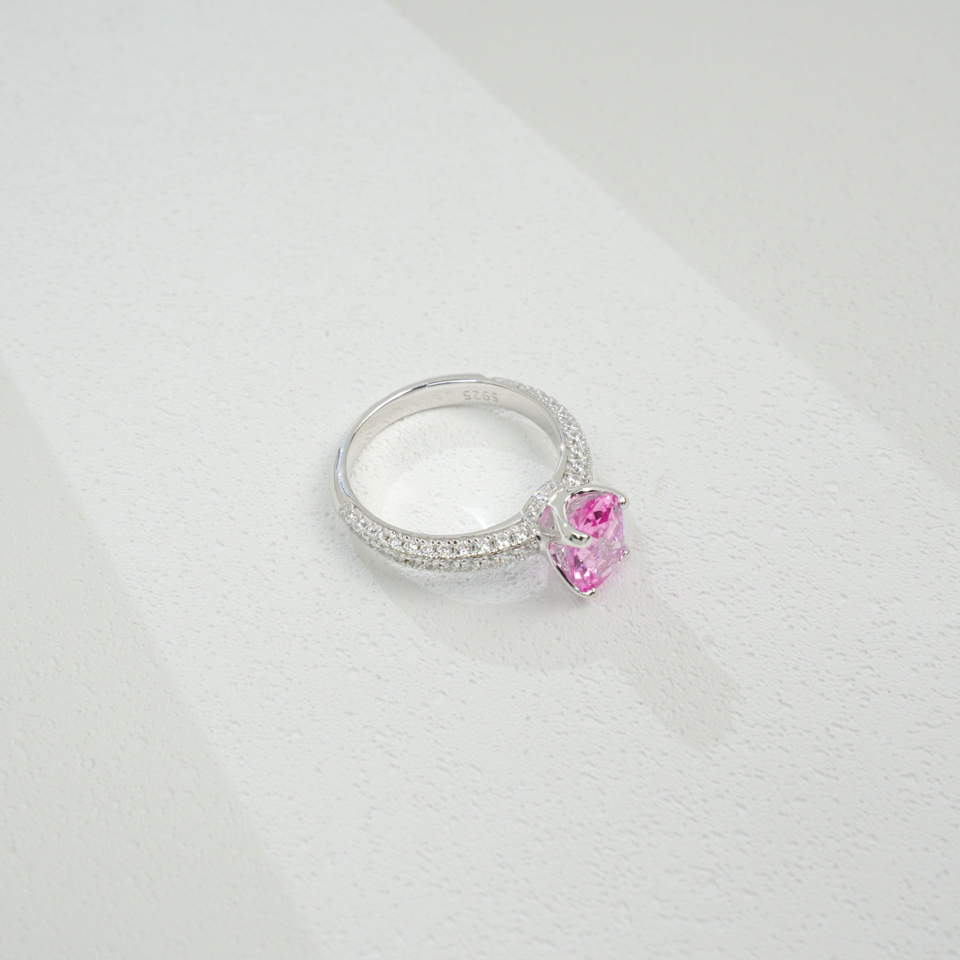 S925 Sterling Silver Lab Padparadscha Four-Prong Pave-Arm Ring, for Women - Photo 4