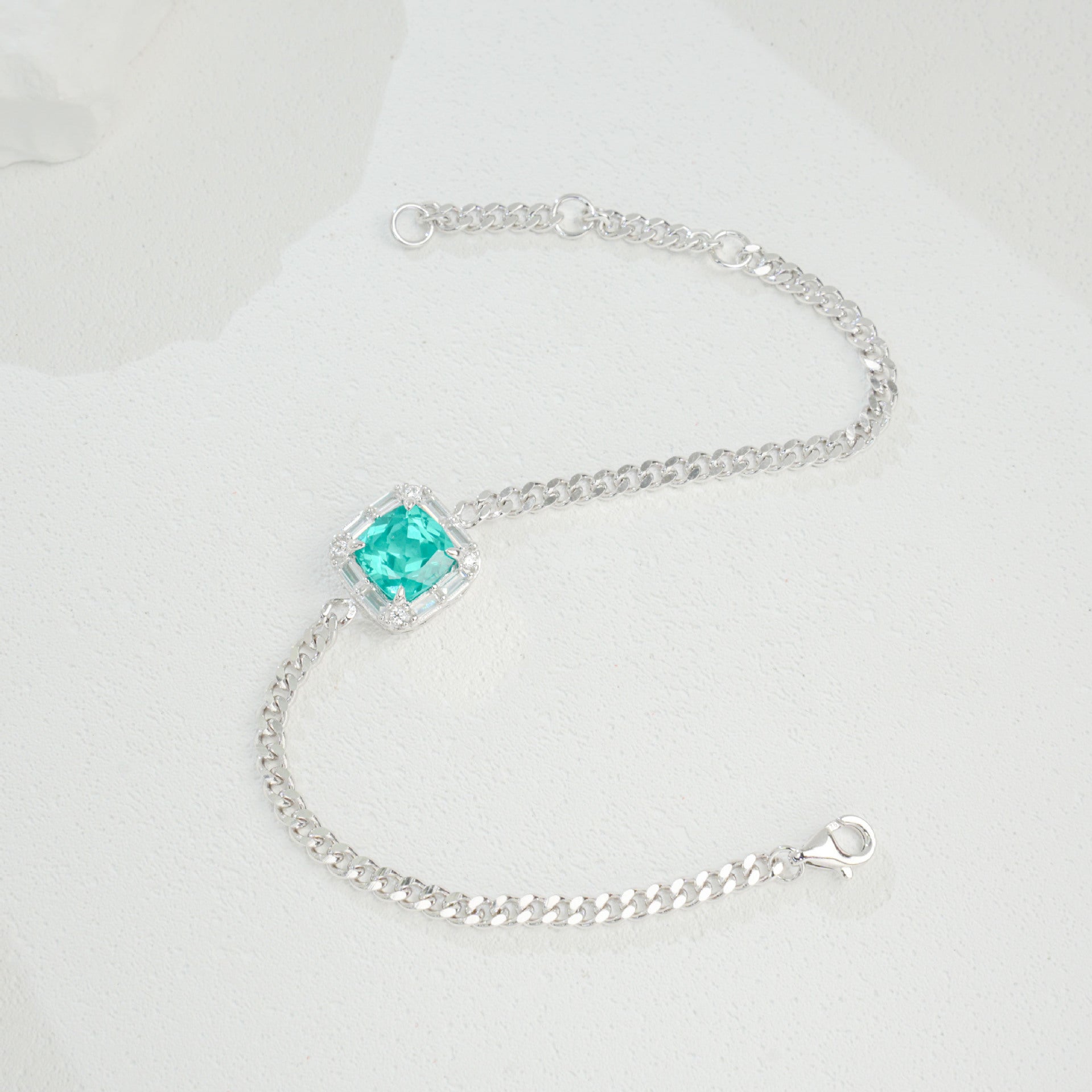 925 Sterling Silver Paraiba Green Garnet Bracelet, Natural - Photo 4