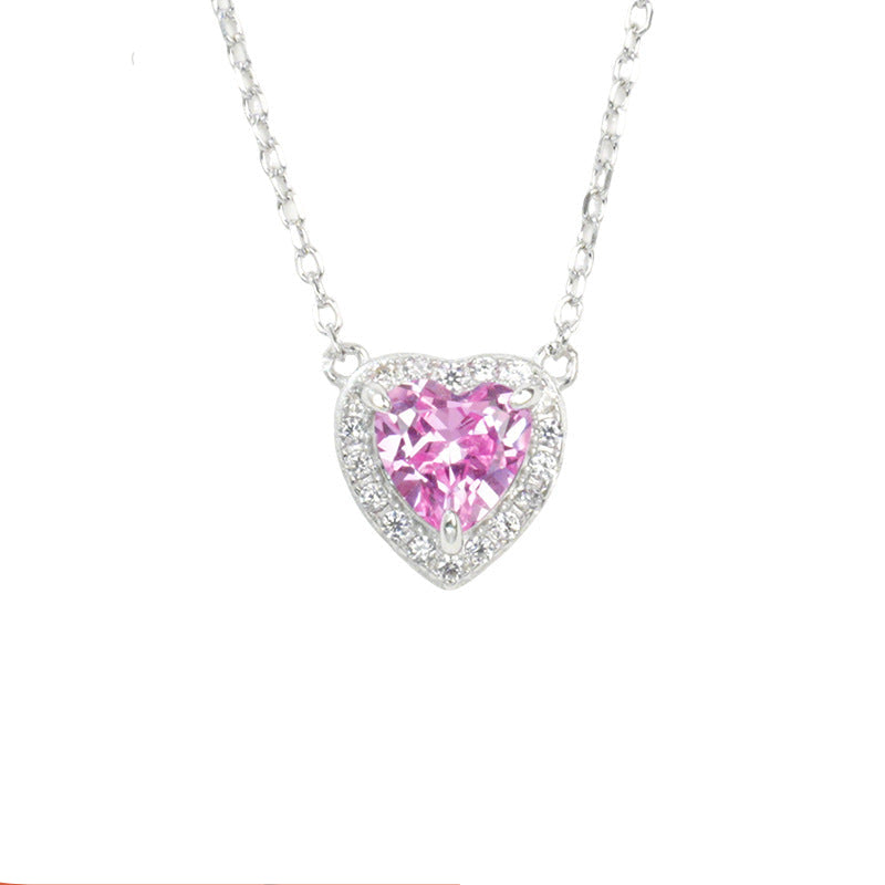 S925 Sterling Silver Lab Gemstone Heart Pave Choker Necklace, Premium for Women - Photo 1