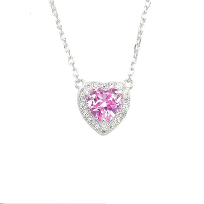 S925 Sterling Silver Lab Gemstone Heart Pave Choker Necklace, Premium for Women - Photo 1