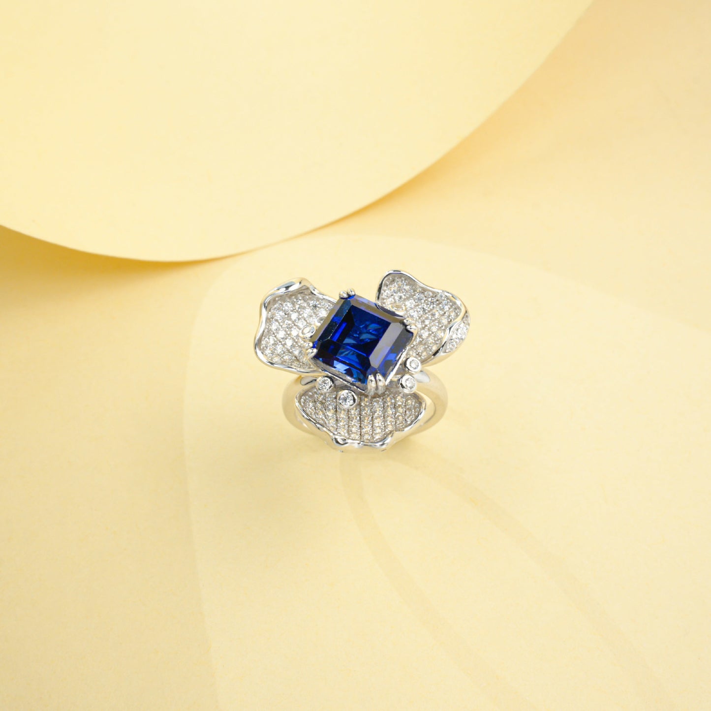 S925 Sterling Silver Lab Sapphire Geometric Ring, Premium Vintage for Women - Photo 4