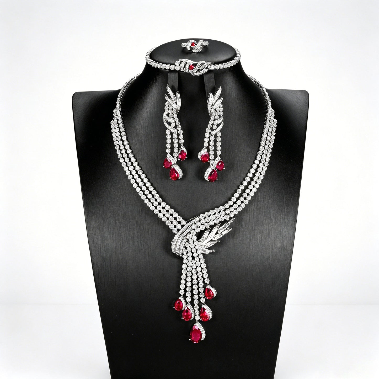 S925 Sterling Silver Lab Ruby Jewellery Set, Premium Wedding Accessory - Photo 5