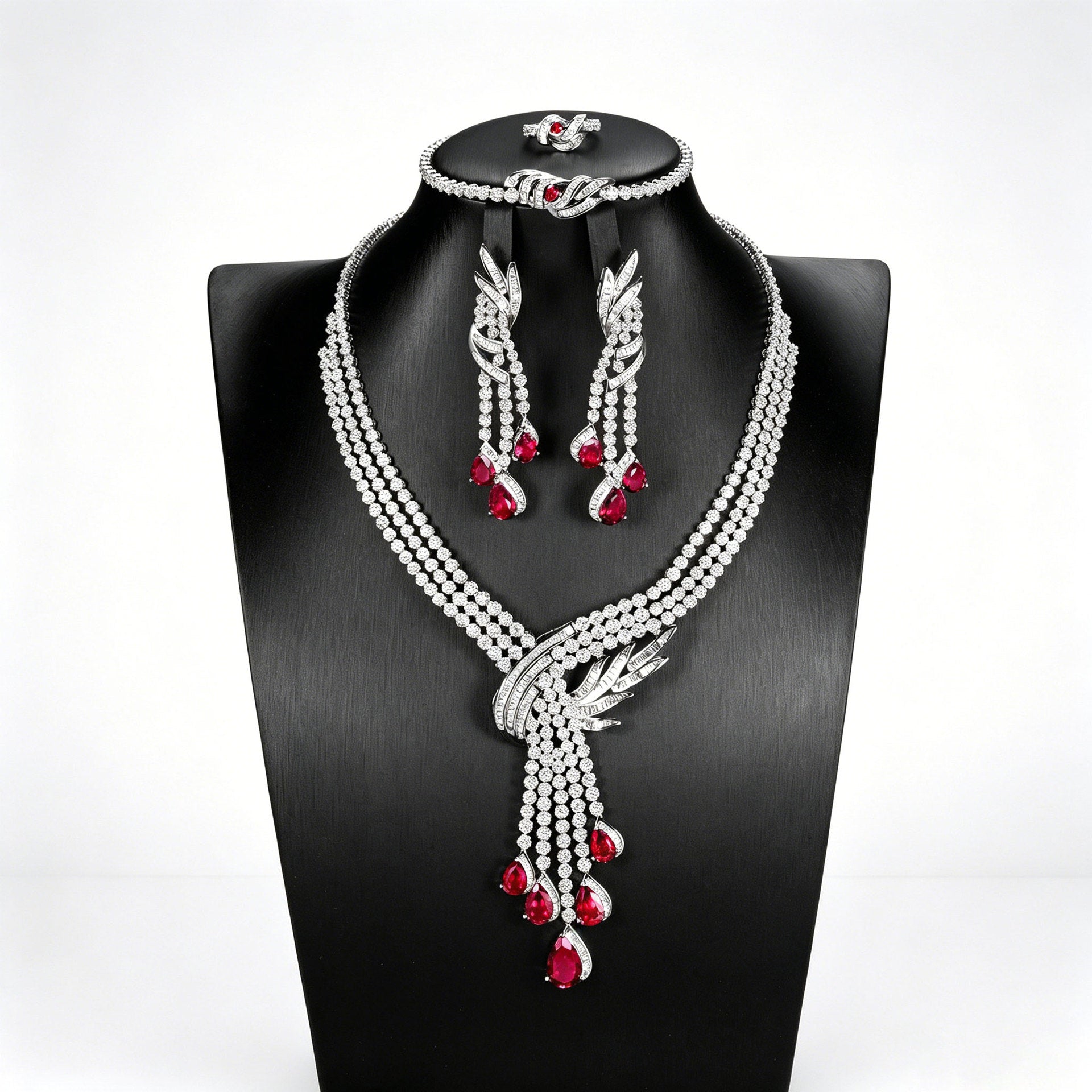 S925 Sterling Silver Lab Ruby Jewellery Set, Premium Wedding Accessory - Photo 5
