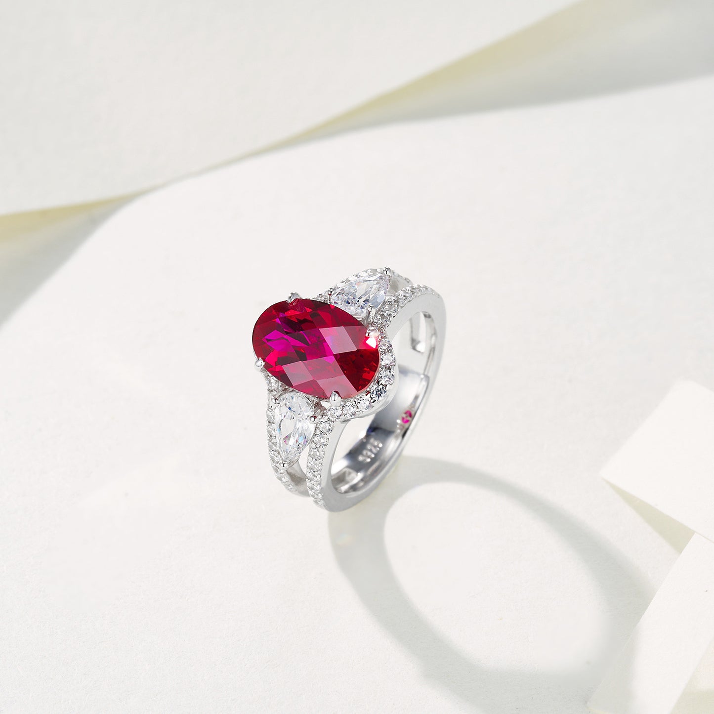 S925 Sterling Silver coloured Gemstone Ring, Oval Double Teardrop for Women - Photo 5