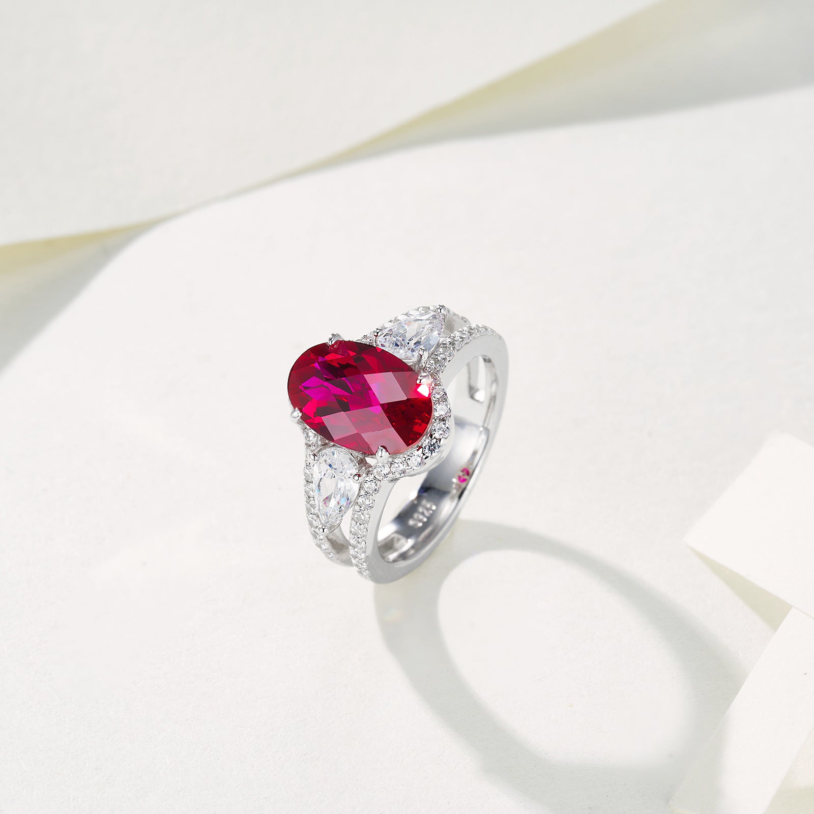 S925 Sterling Silver coloured Gemstone Ring, Oval Double Teardrop for Women - Photo 5