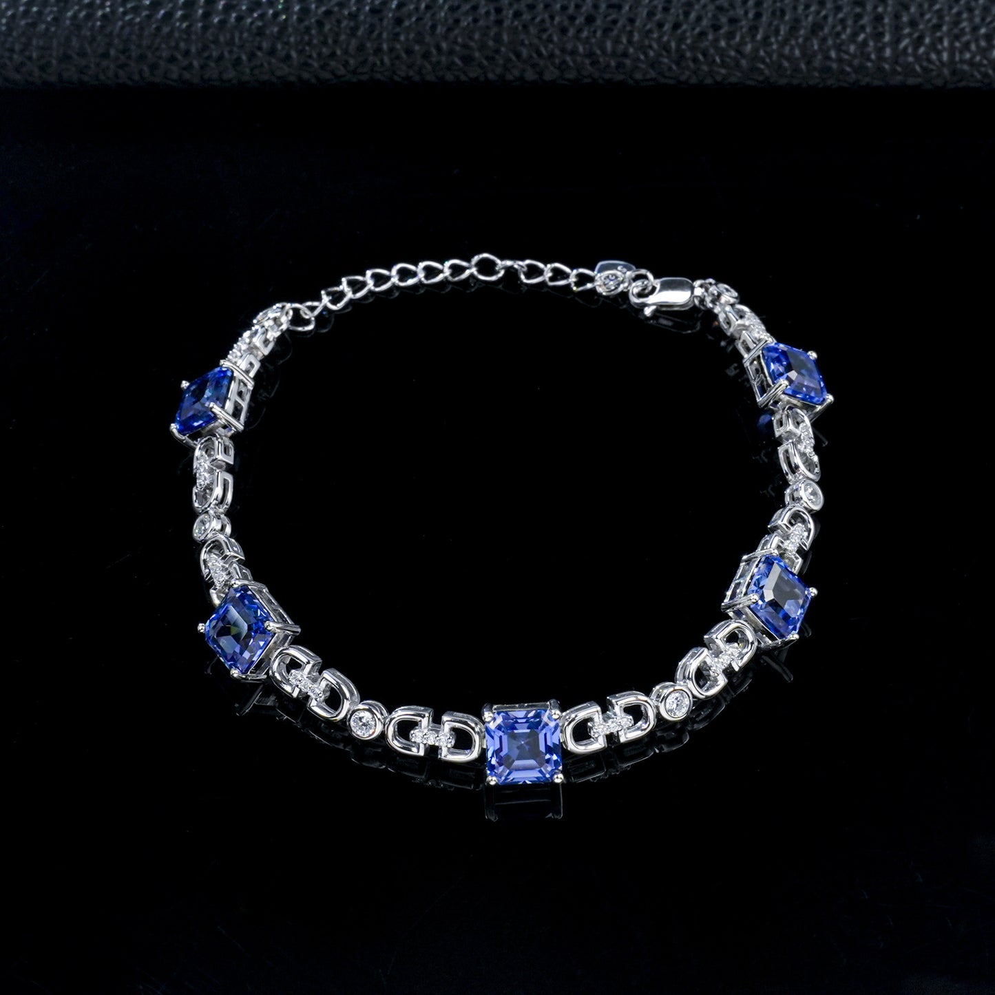 S925 Silver Square Cornflower Sapphire Bracelet, Geometric Chain Jewellery - Photo 3