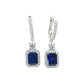 S925 Silver Lab Sapphire Drop Earrings, Diamond Halo Evening - Photo 5