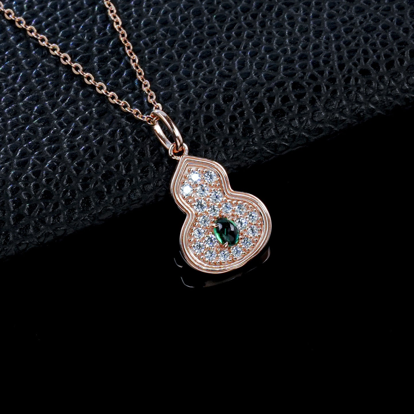 S925 Silver Rose Gold Lab Emerald Gourd Necklace, Style Full Diamond - Photo 2