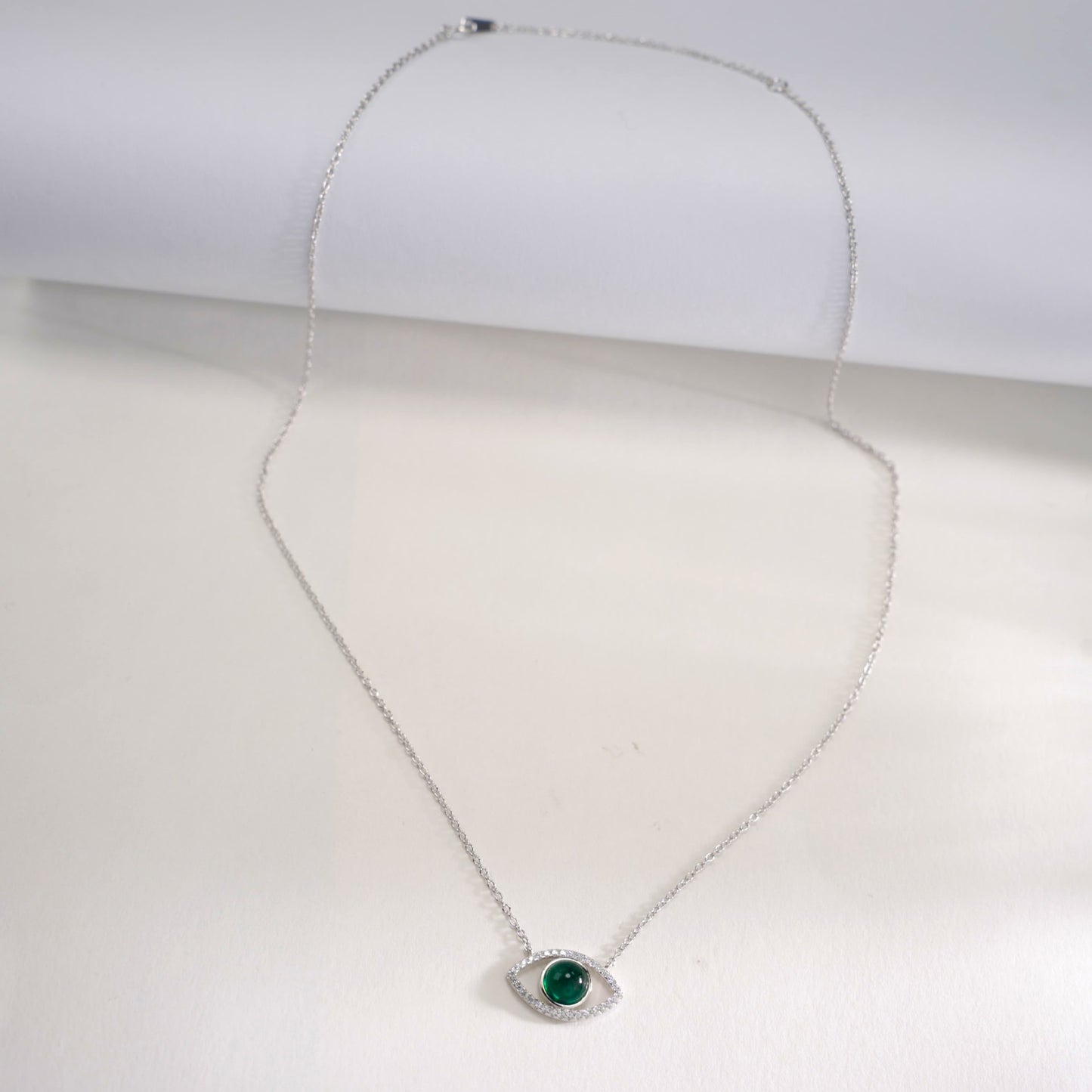 925 Sterling Silver Lab Emerald Evil Eye Pendant Choker, Premium for Women - Photo 2