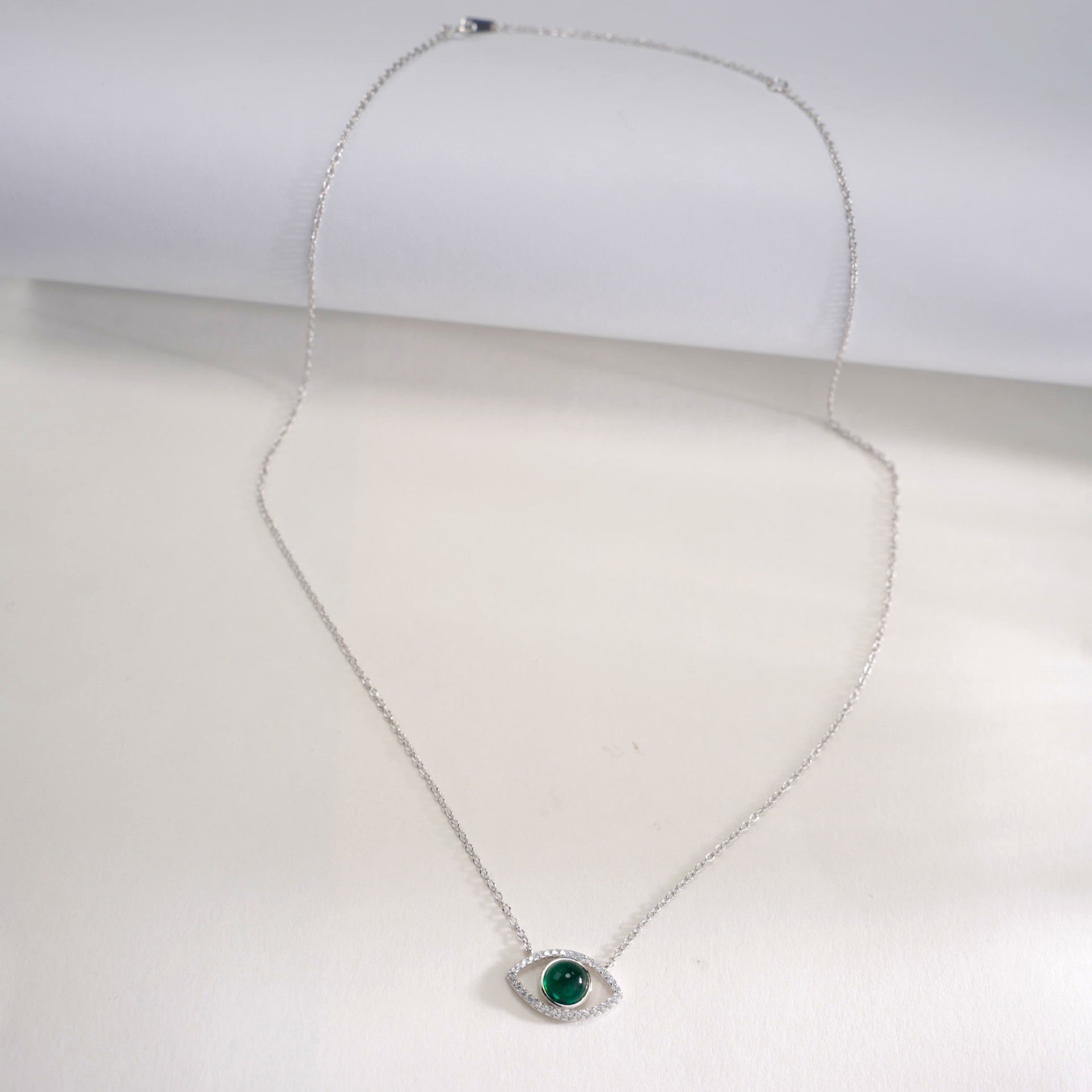 925 Sterling Silver Lab Emerald Evil Eye Pendant Choker, Premium for Women - Photo 2