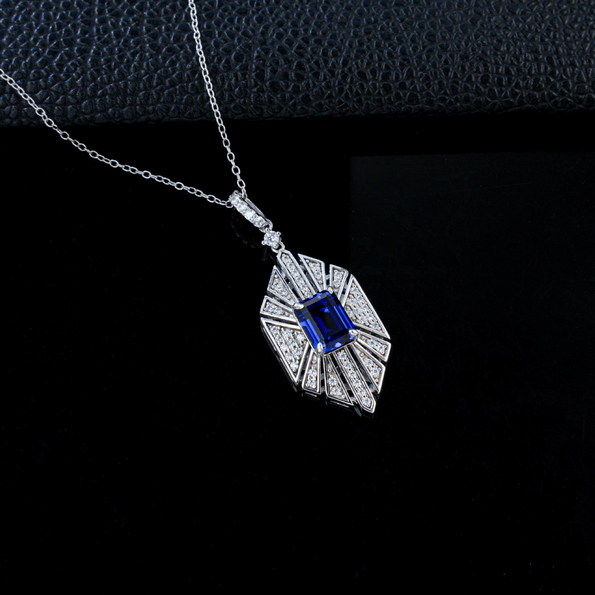 Vintage Geometric Necklace, Bold Square Sapphire - Photo 4