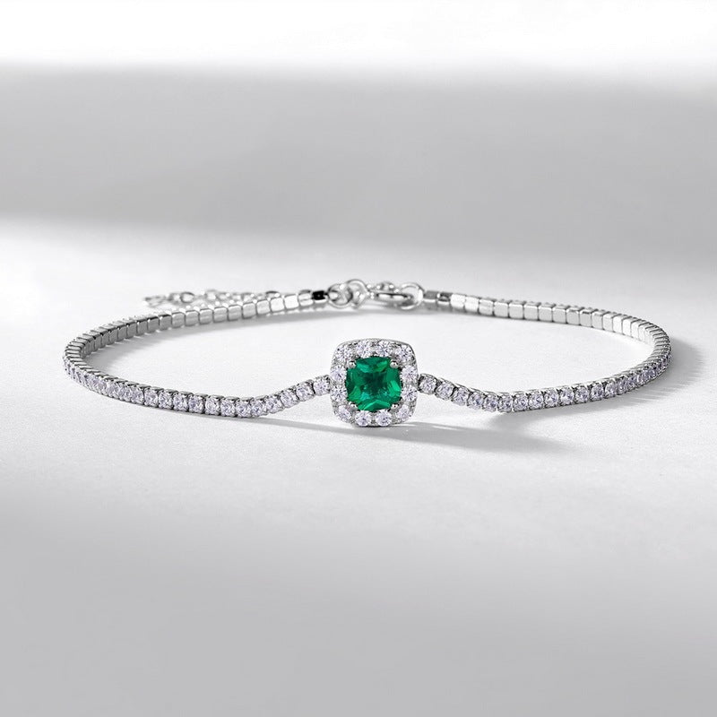 S925 Sterling Silver Lab Emerald Pave Bracelet, Vintage Classic Premium for Women - Photo 5