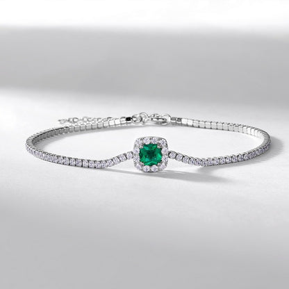 S925 Sterling Silver Lab Emerald Pave Bracelet, Vintage Classic Premium for Women - Photo 5