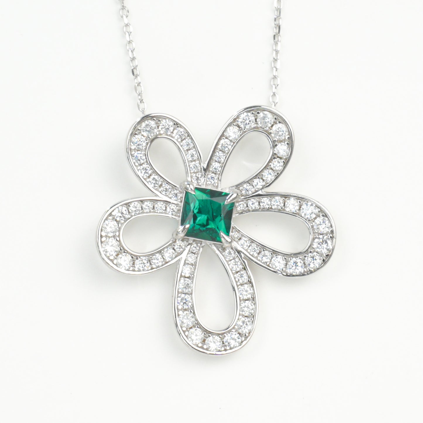 S925 Silver Five-Petal Flower Lab Emerald Diamond Halo, Women's Choker - Photo 1
