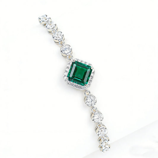 S925 Sterling Silver Lab Emerald Pave Bracelet, Vintage - Photo 5