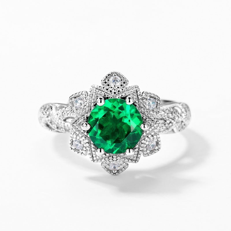 Lab Emerald 925 Silver Ring for Women, Luxurious Premium Vintage - Photo 2