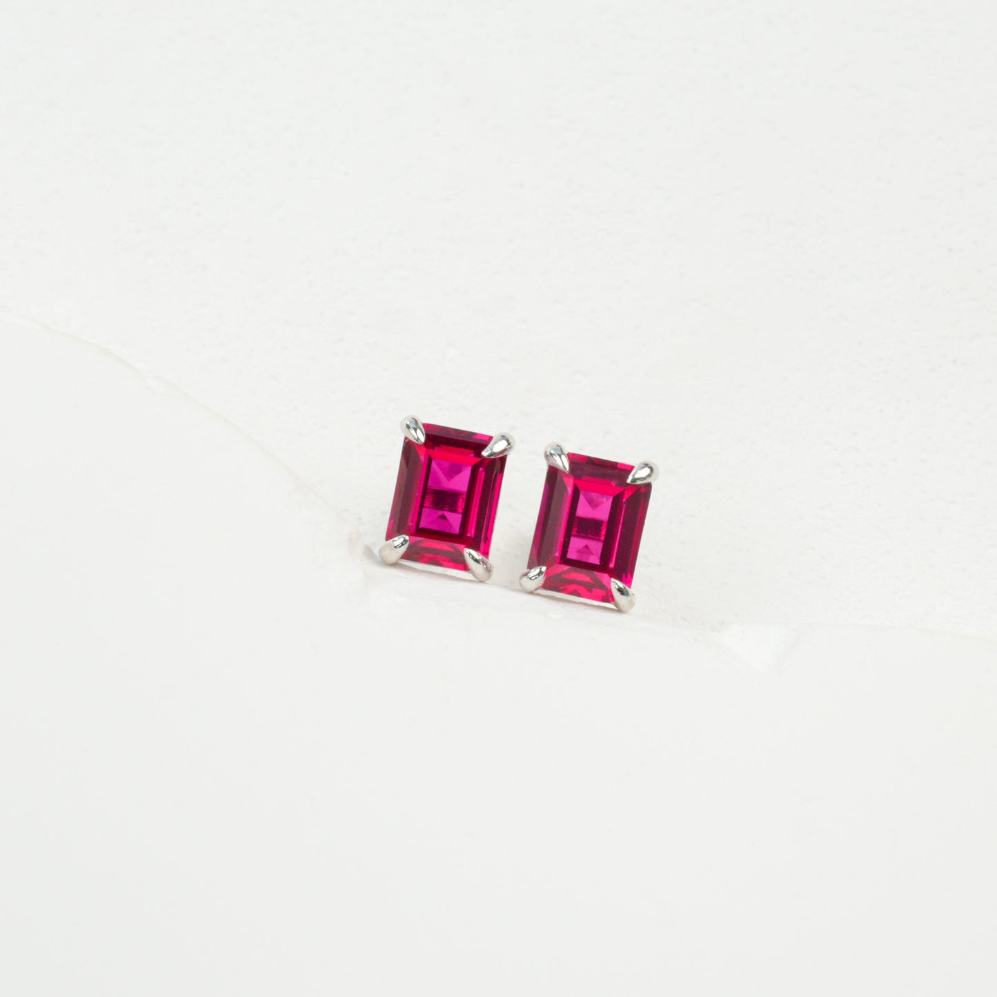 925 Sterling Silver Lab Ruby Earrings, Minimalist Elegant for Women - Photo 6