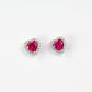 S925 Sterling Silver Lab Ruby Heart Halo Earrings, Date Versatile - Photo 1