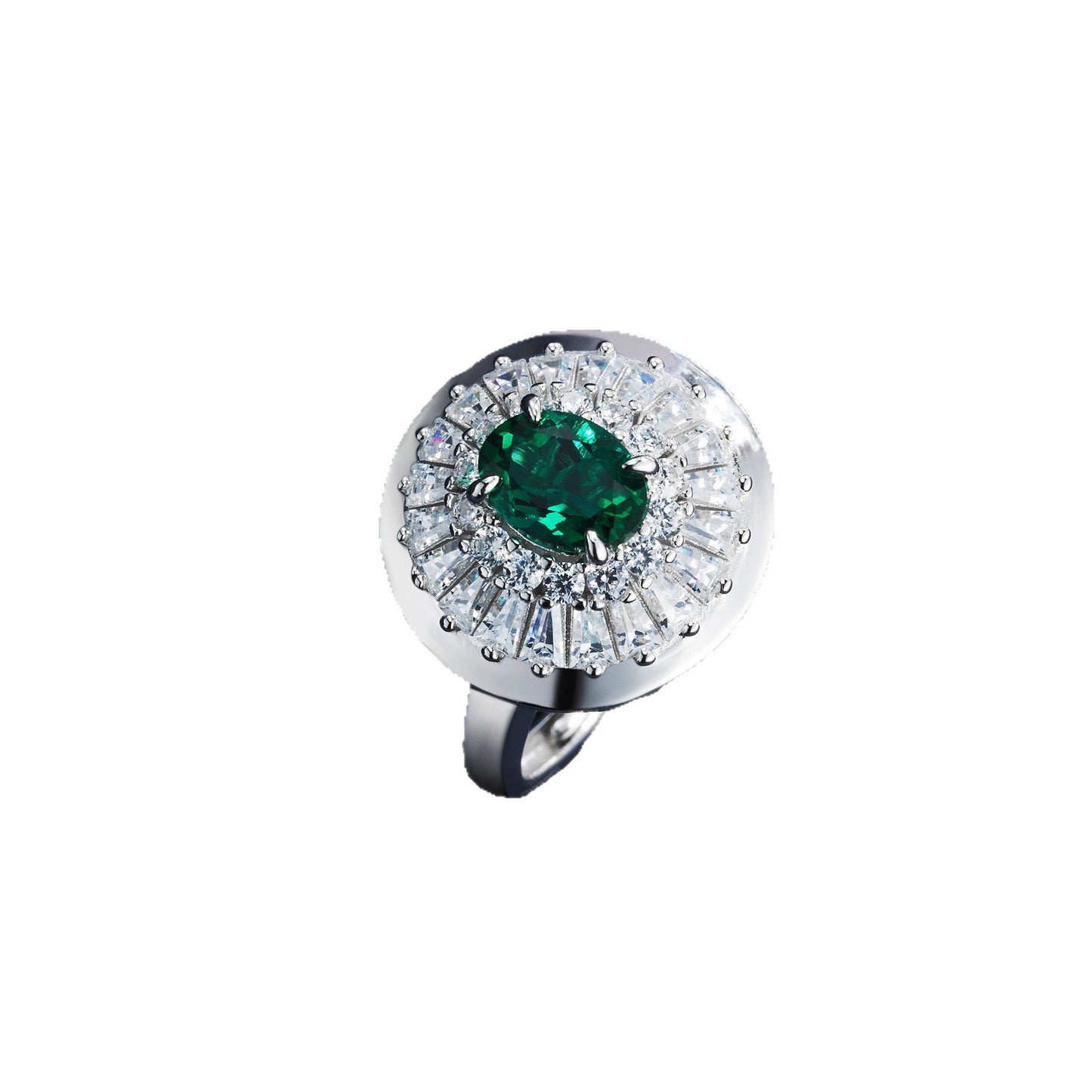 Lab Emerald 925 Silver Ring, Round Luxurious Premium - Photo 5