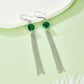 S925 Sterling Silver Lab Emerald Long Tassel Drop Earrings, Premium - Photo 2