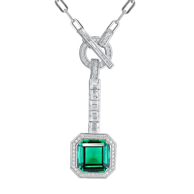 Lab Emerald Sterling Silver Necklace, Premium Jewellery - Photo 5