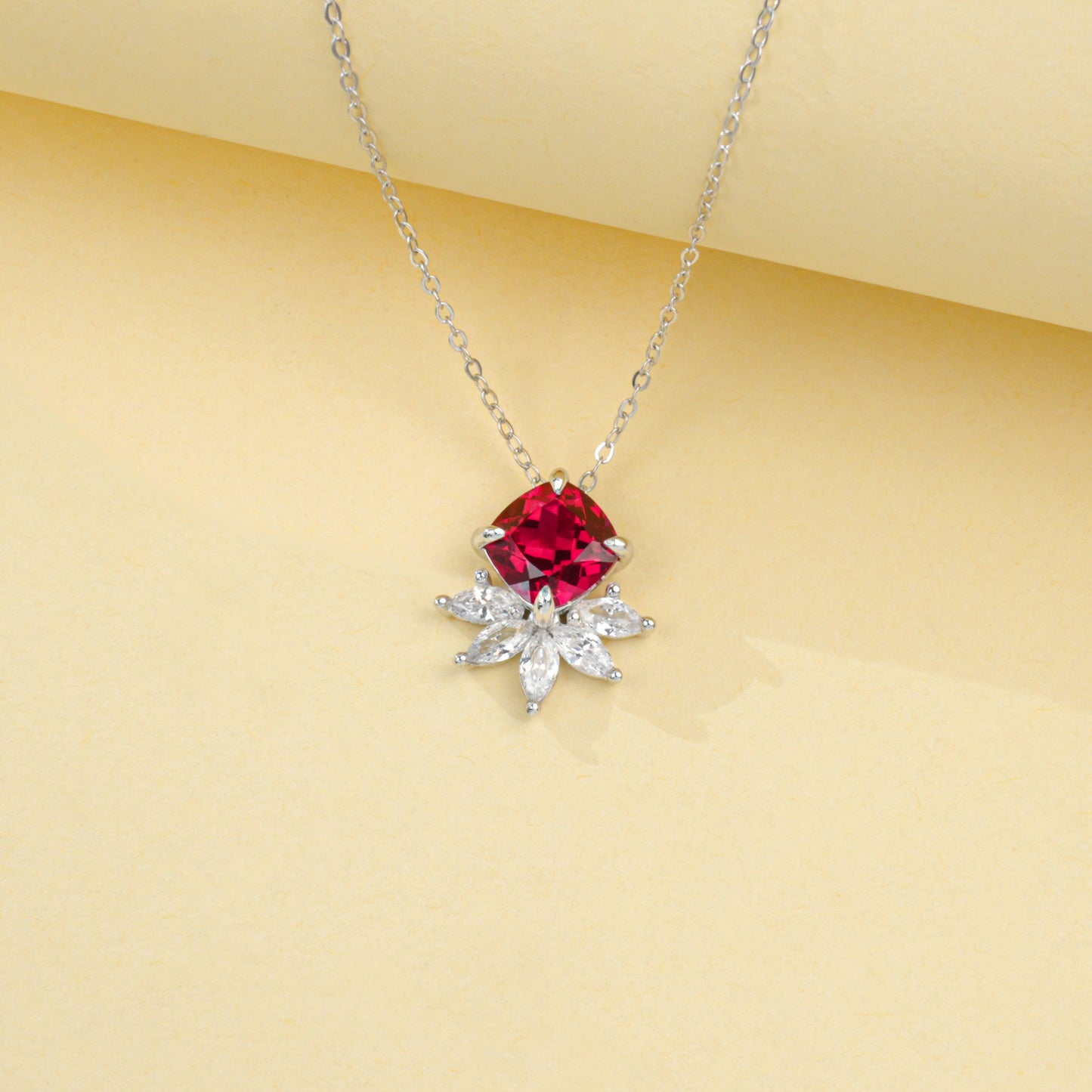 925 Sterling Silver Lab Ruby Flower Choker Necklace, Designer Versatile for Women - Photo 4