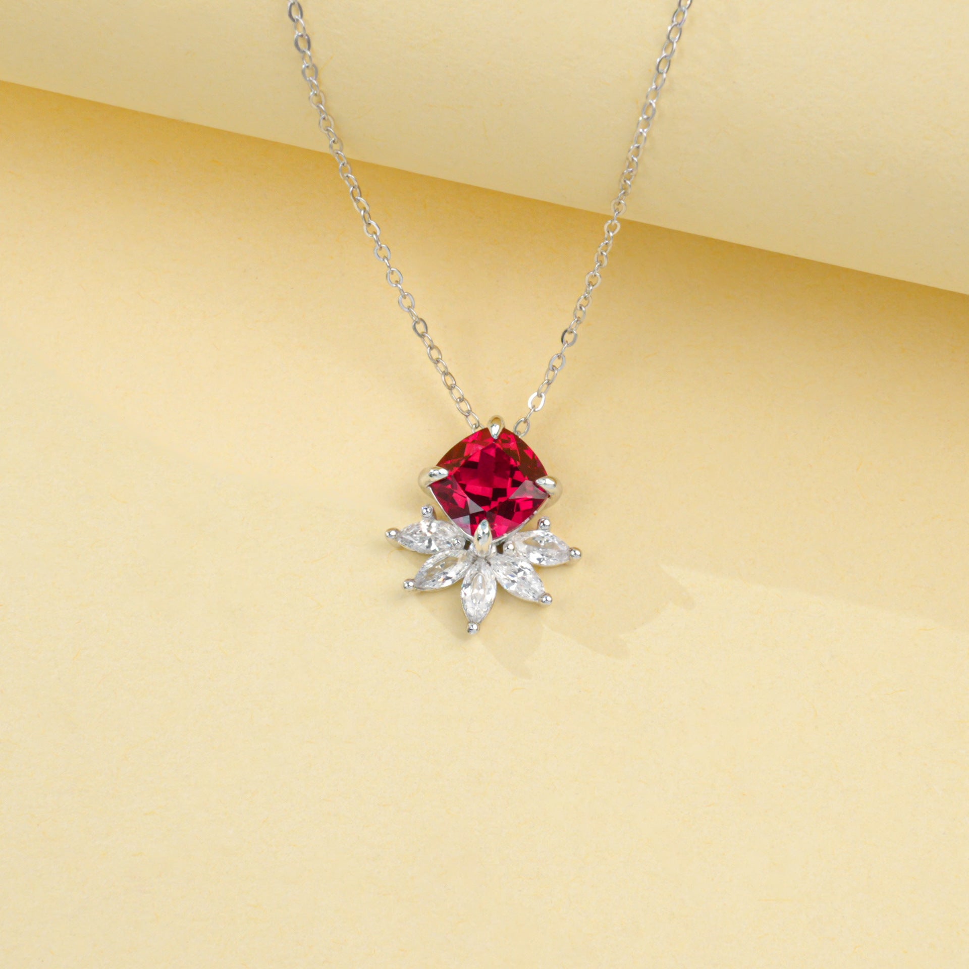 925 Sterling Silver Lab Ruby Flower Choker Necklace, Designer Versatile for Women - Photo 4