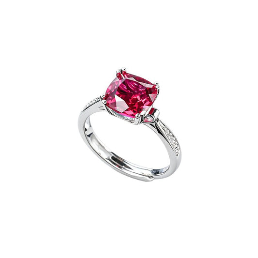 S925 Silver Cushion Ruby Ring 4-Claw Setting, Bold Proposal Engagement - Photo 5