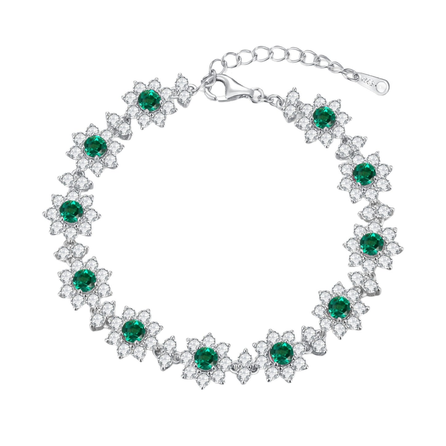 S925 Sterling Silver Lab Emerald Sunflower colourful Halo Bracelet, Premium for Women - Photo 5