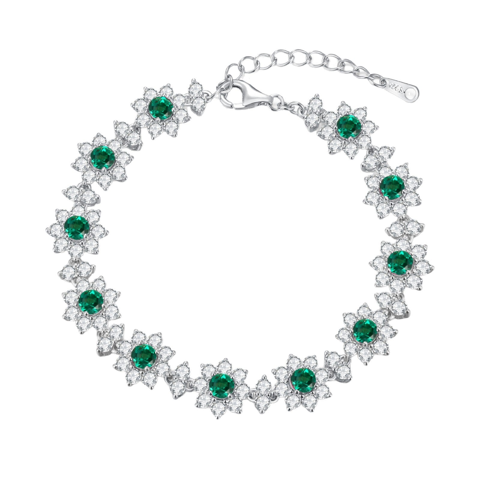 S925 Sterling Silver Lab Emerald Sunflower colourful Halo Bracelet, Premium for Women - Photo 5