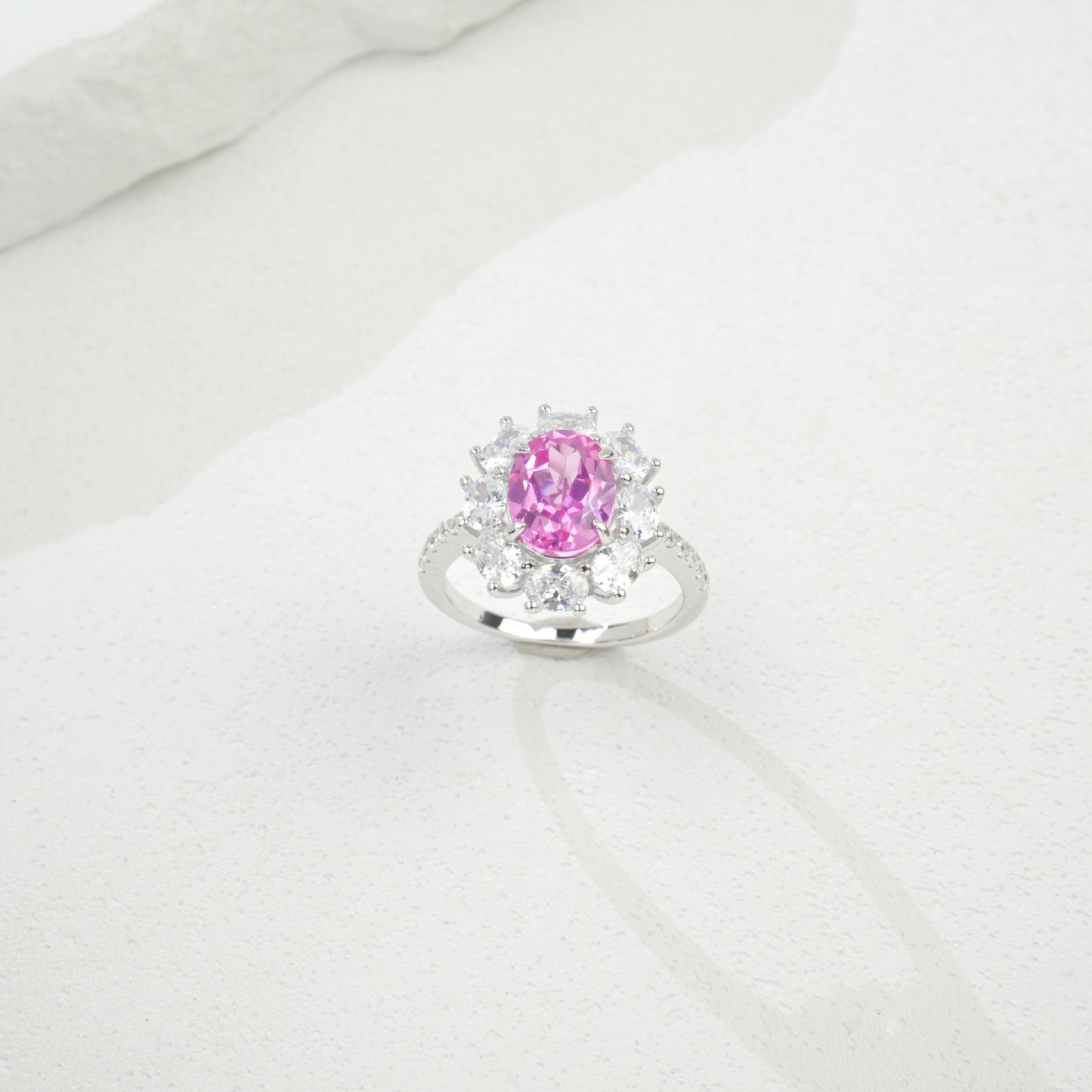 S925 Sterling Silver Pink Diamond Cushion Four-Prong Ring, Versatile for Women - Photo 3
