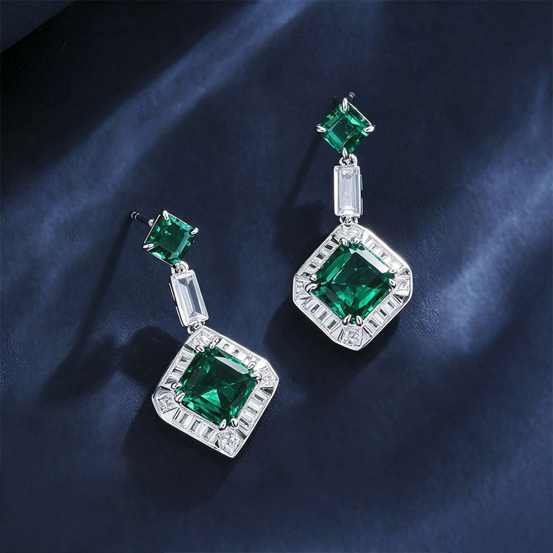 S925 Silver Asscher Square Lab Emerald Double-Layer Halo, Women's Gift - Photo 4