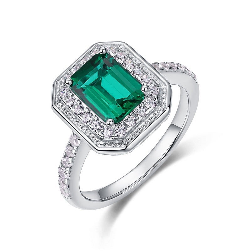 S925 Silver Emerald Ring Double-Halo, Vintage Versatile Design - Photo 2