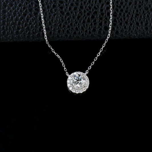 S925 Silver 4-Claw Halo Solitaire Necklace, Classic Necklace Holiday - Photo 3